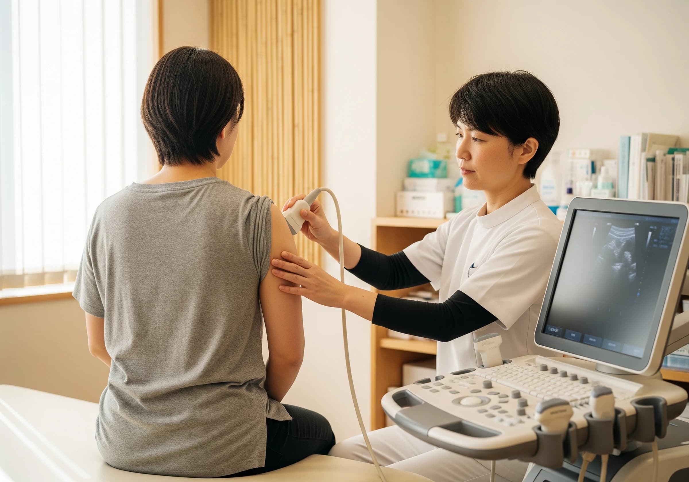 超音波エコーによる精密な診断の様子